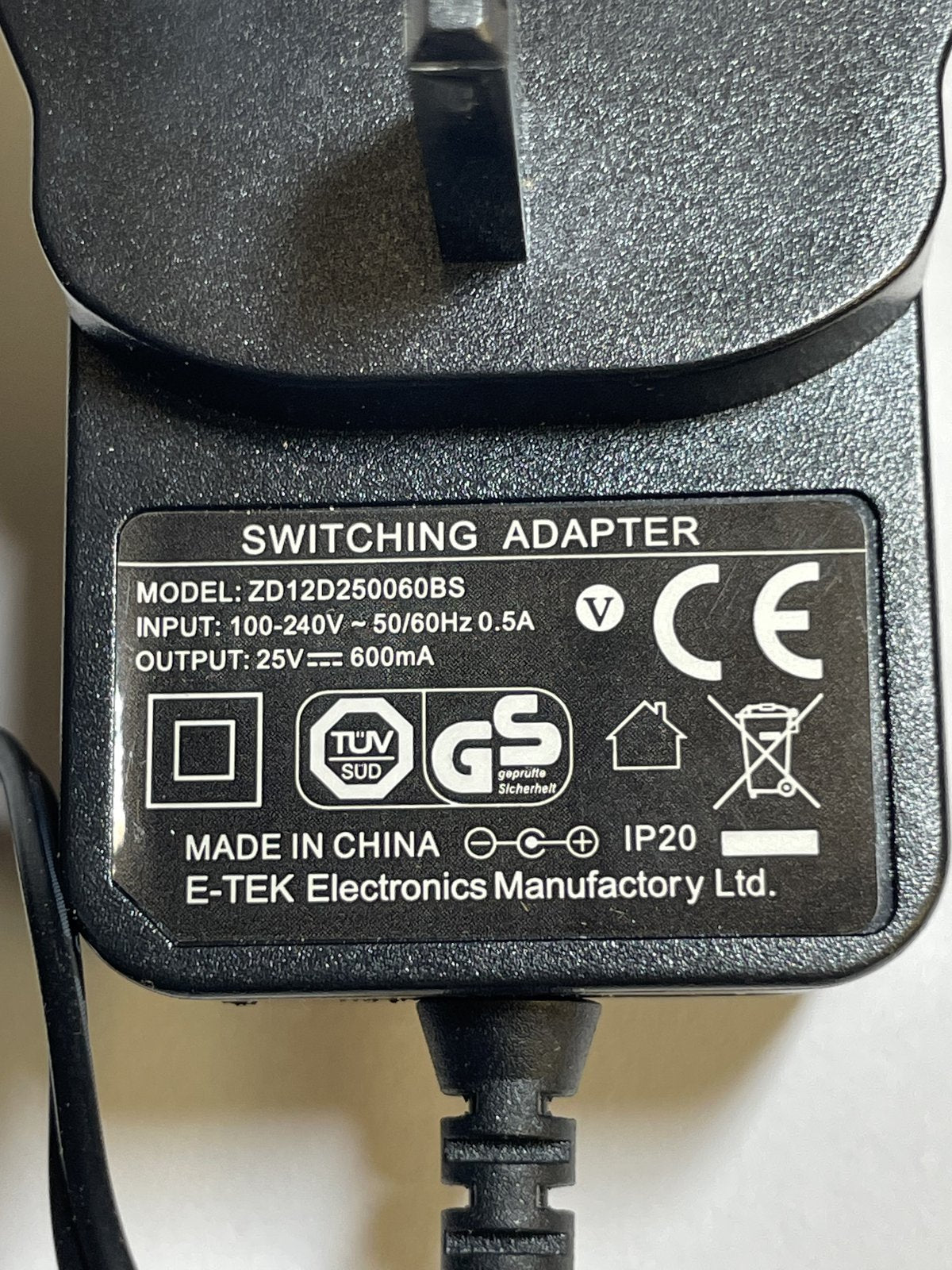 25V 600mA Switching Adaptor Charger ZD12D250060BS for 24V Vax Blade TBT3V1F1