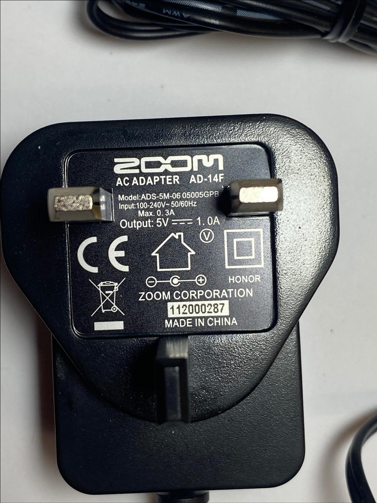 5V 1.0A 1A ZOOM AC Adapter AD-14F ADS-5M-06 05005GPB Power Supply UK Plug