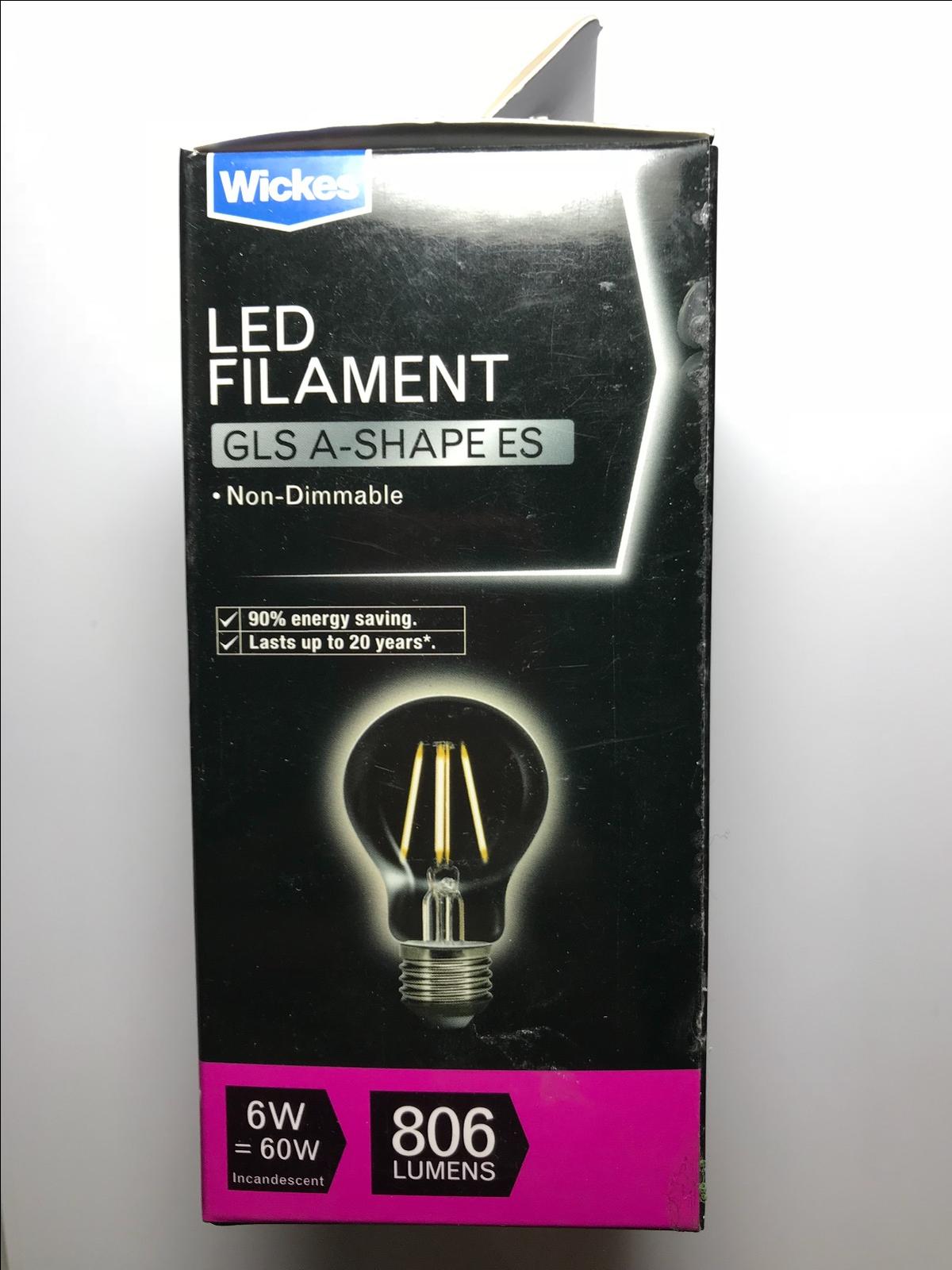 4x Wickes Vintage Filament LED GLS 6W = 60W ES A-Shape Warm White Light Bulb