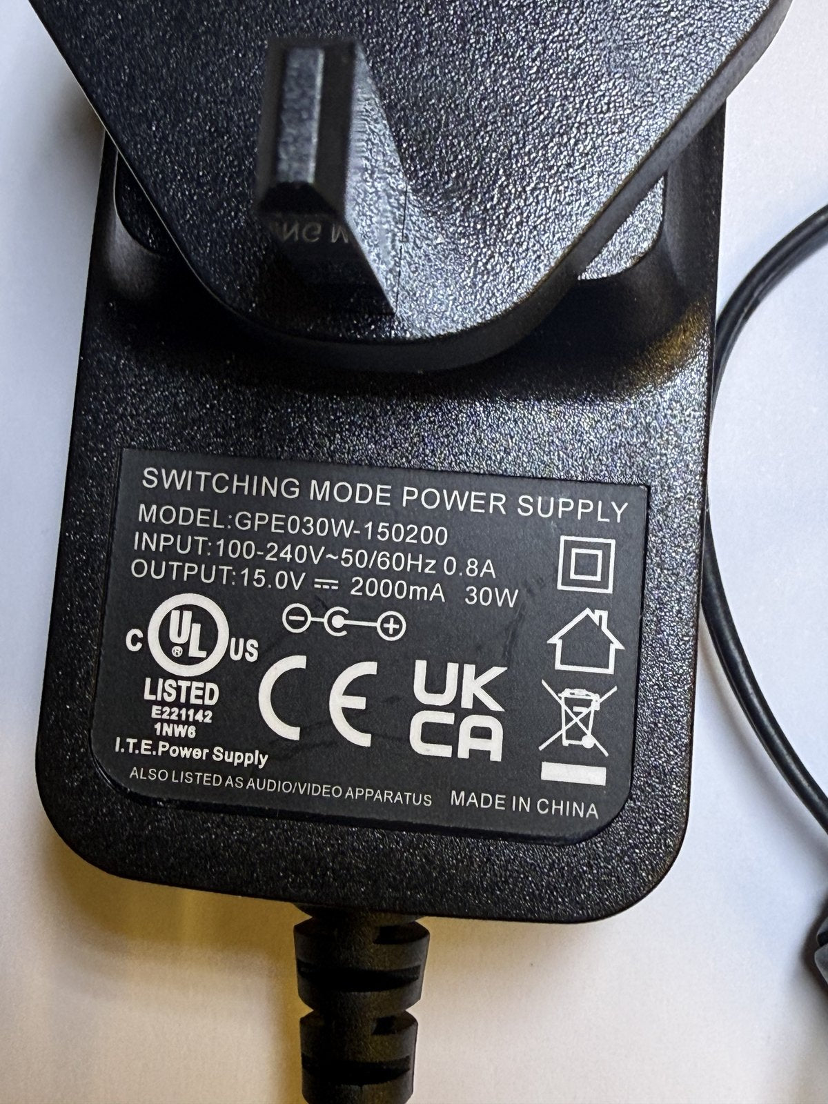 Replacement for 15V 1.5A AC-DC Adaptor Power Supply Model TAA0361500150HK