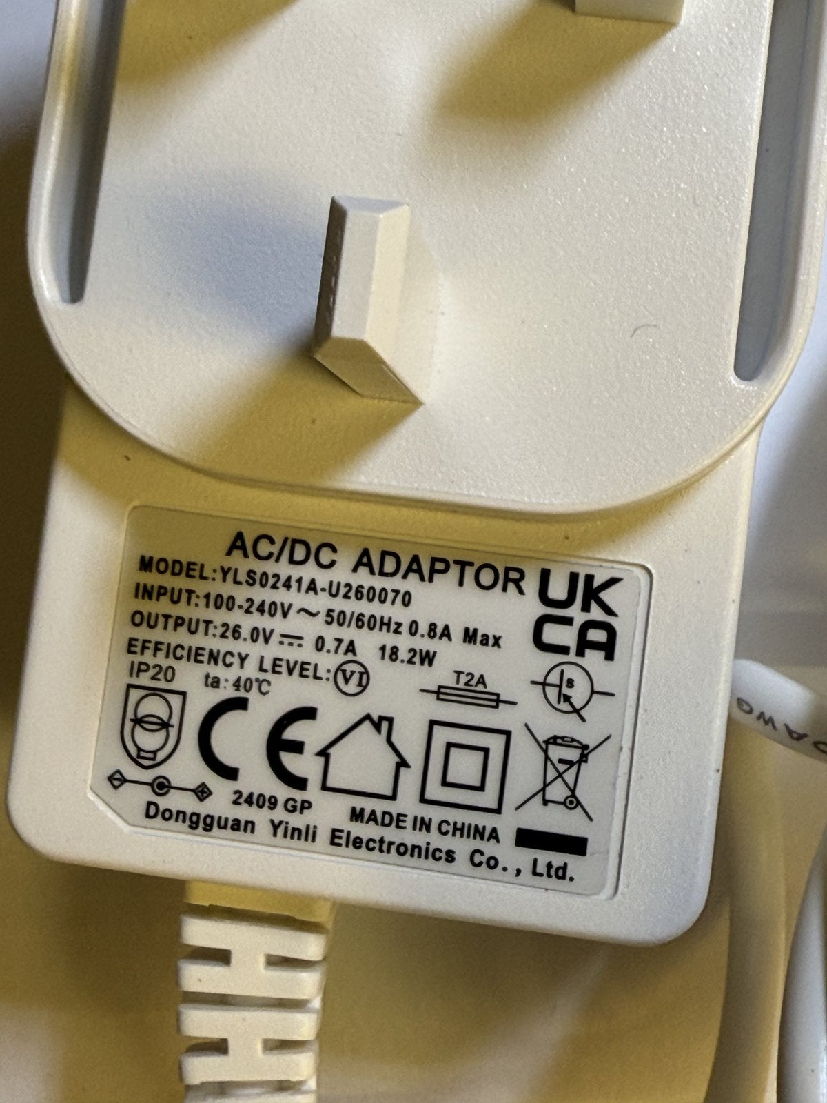 26.0V 0.7A 18.2W AC/DC Adaptor YLS0241A-U260070 for Tineco Pure One S12 S11 A11