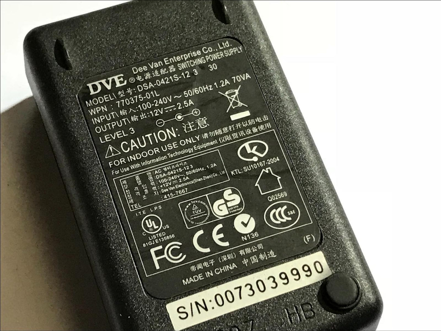 Genuine DVE DEE VAN DSA-0421S-12 3 30 770375-01L 12V 2.5A Desktop Power Supply