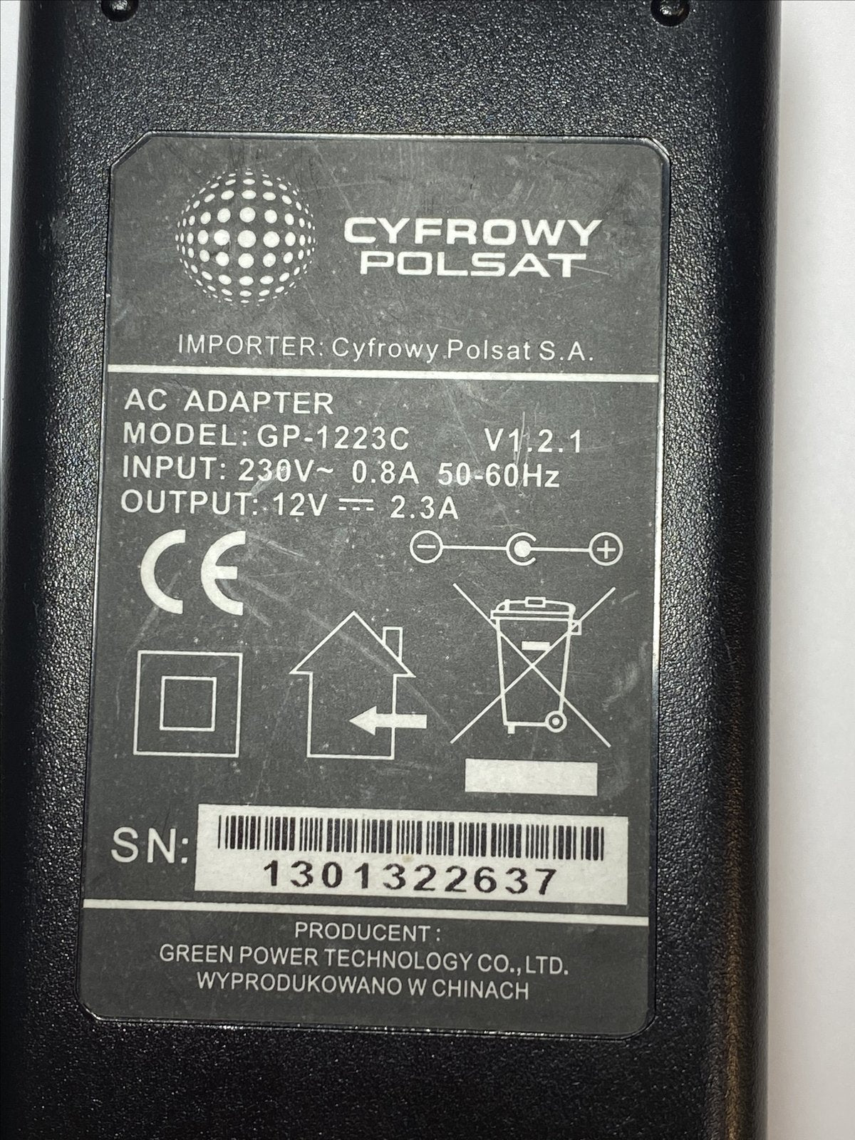Original CYFROWY POLSAT TECHNOLOGY AC ADAPTER MODEL GP-1223C V1.1 12V 2.3A EU