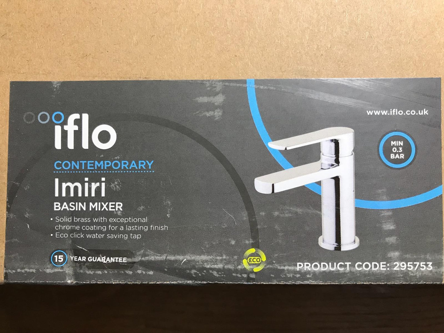 IFLO CONTEMPORARY IMIRI BASIN MIXER TAP 295753 CHROME FINISH MIN 0.3 BAR