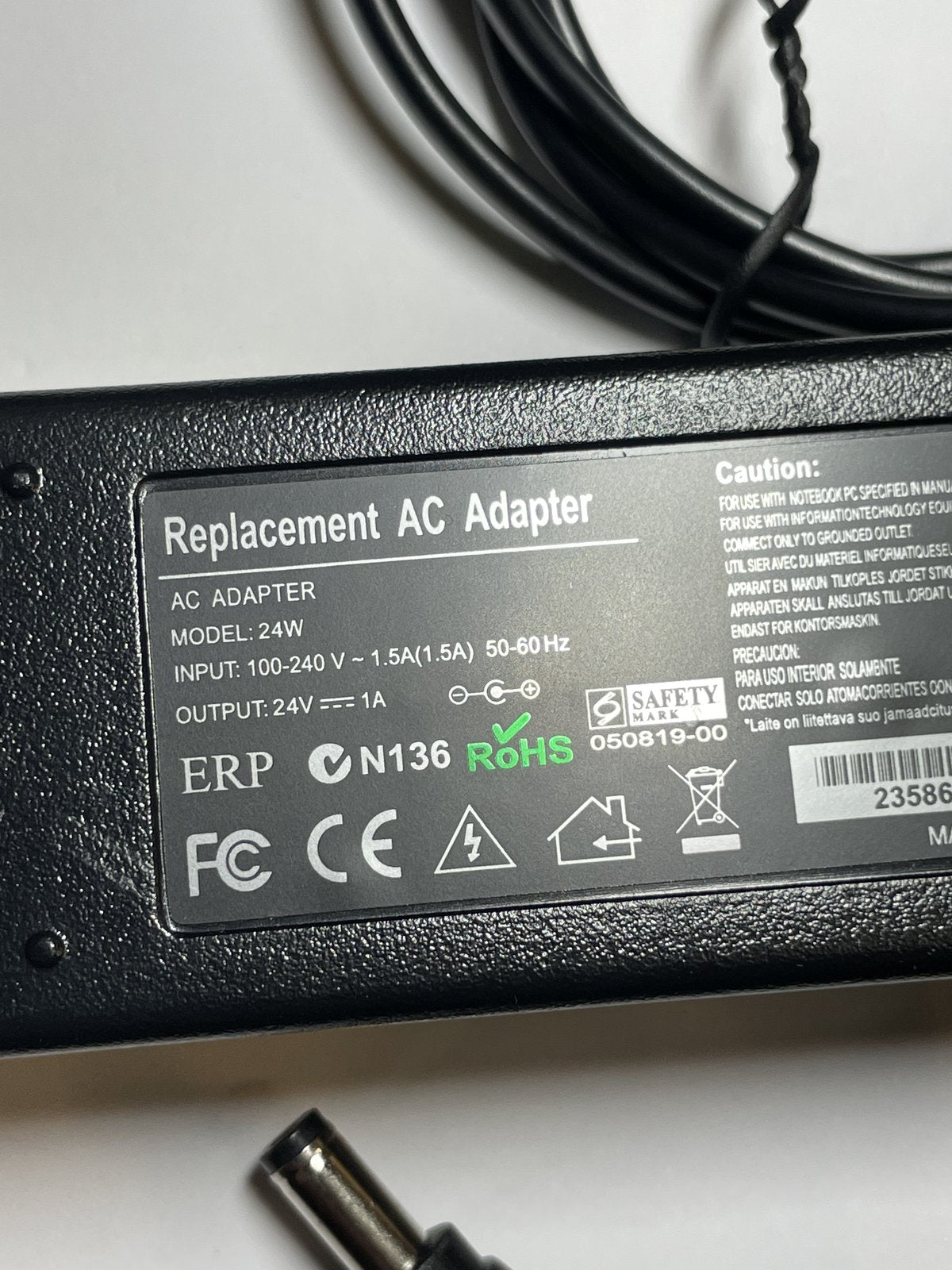 24V 1A AC-DC Switching Adaptor Power Supply 4mm x 1.7mm with UK Plug Lead