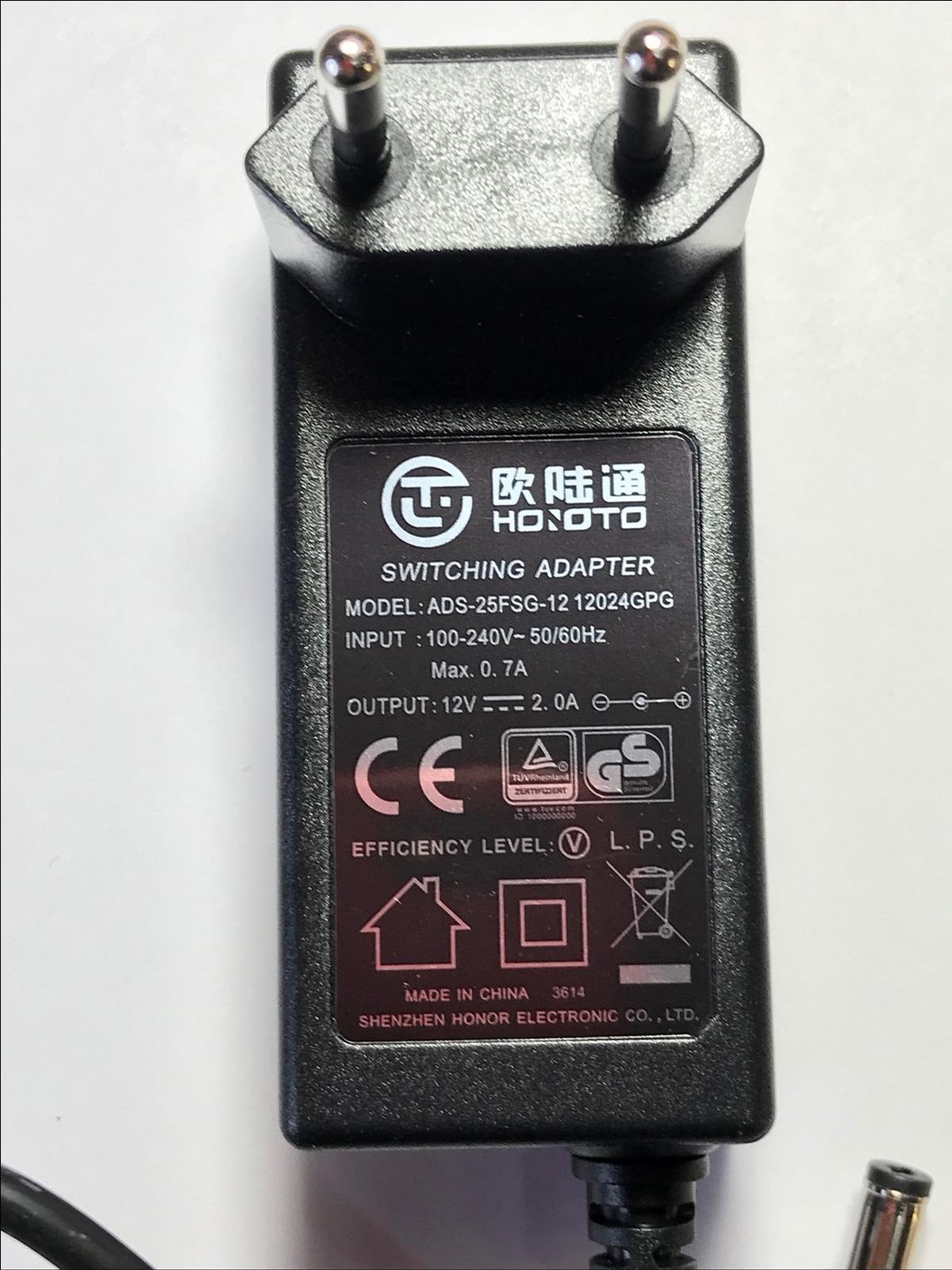 EU 12V 2.0A SWITCHING ADAPTER model ADS-25FSG-12 12024GPG SHENZHEN HONOR