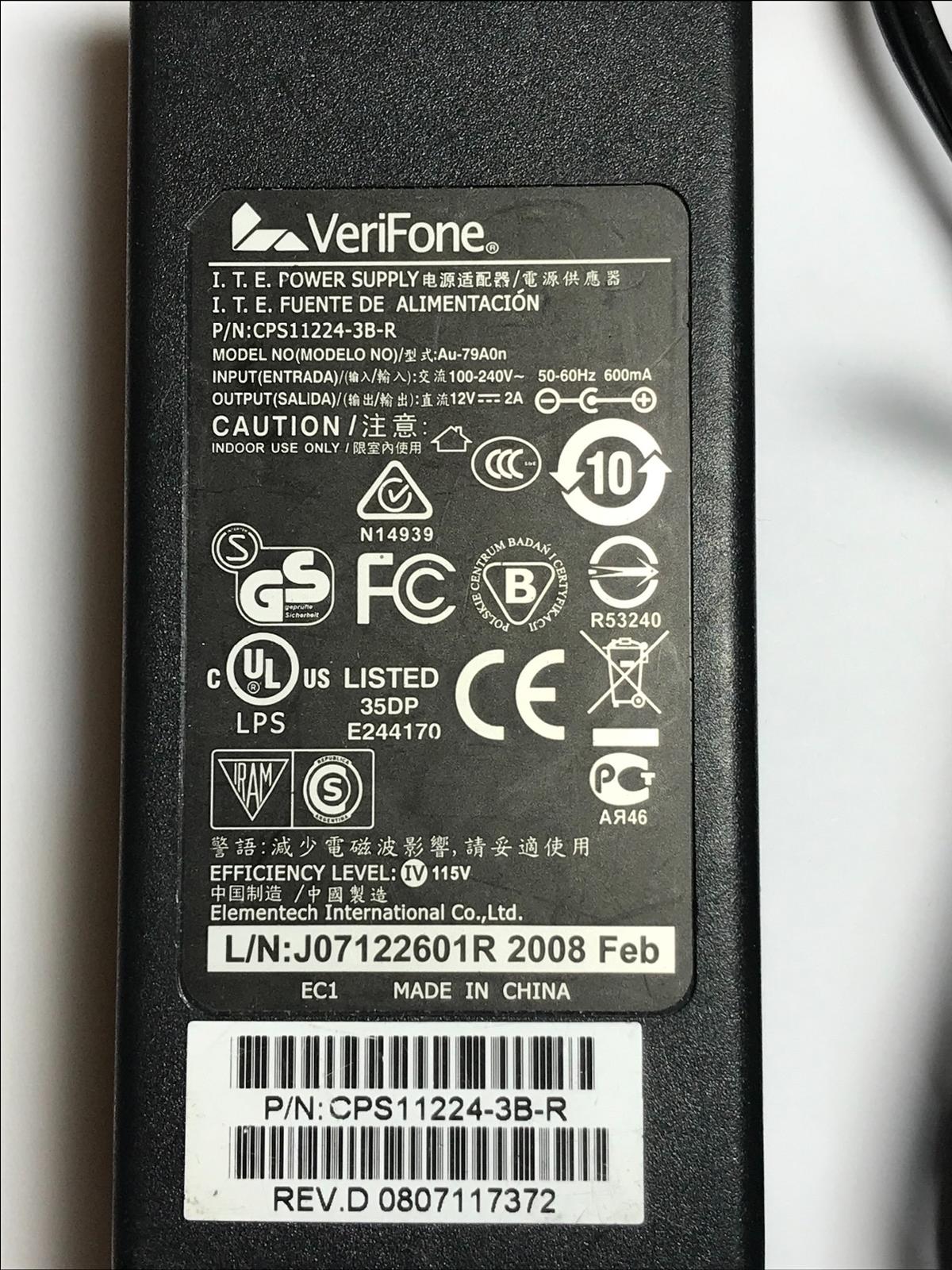 Genuine VeriFone ITE Power Supply CPS11224-3B-R 12V 2A AC Adaptor PSU