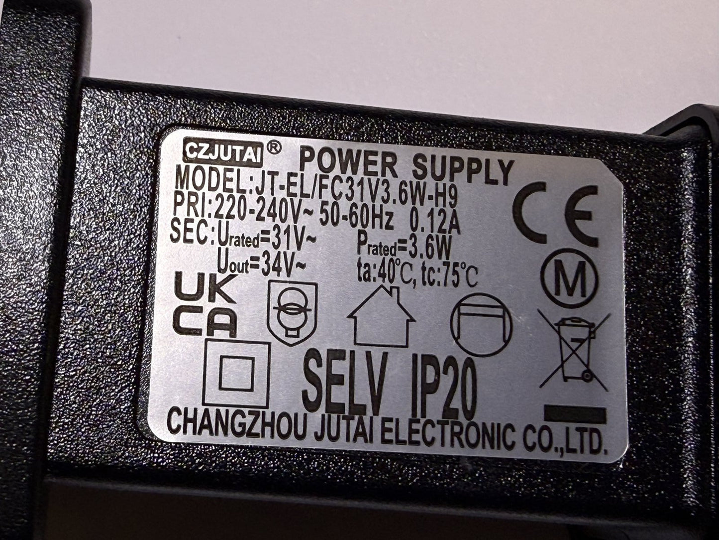 Replacement 31V 24W for Czjutai Power Supply Model JT-DC31V24W-M3-IP44