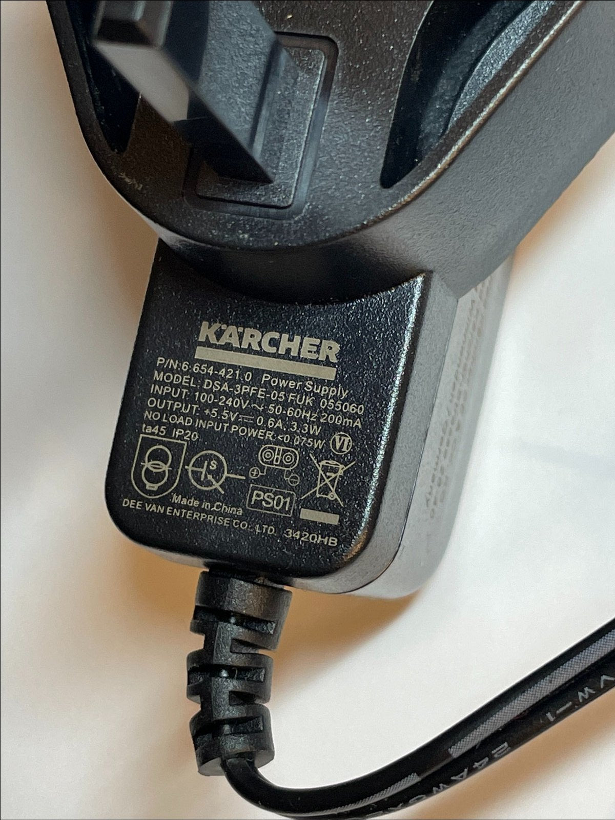 5.5V 0.6A 1.3W KARCHER 6.654-421.0 Power Supply DSA-3PFE-05 FUK 055060 CHARGER