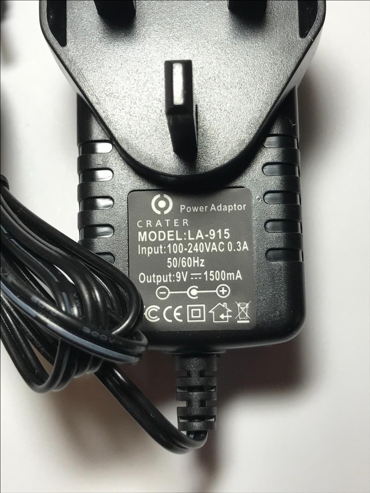 UK 9V 1.5A 1500mA AC-DC Switching Adaptor Power Supply LA-915 3.5mm x 1.3mm 90D