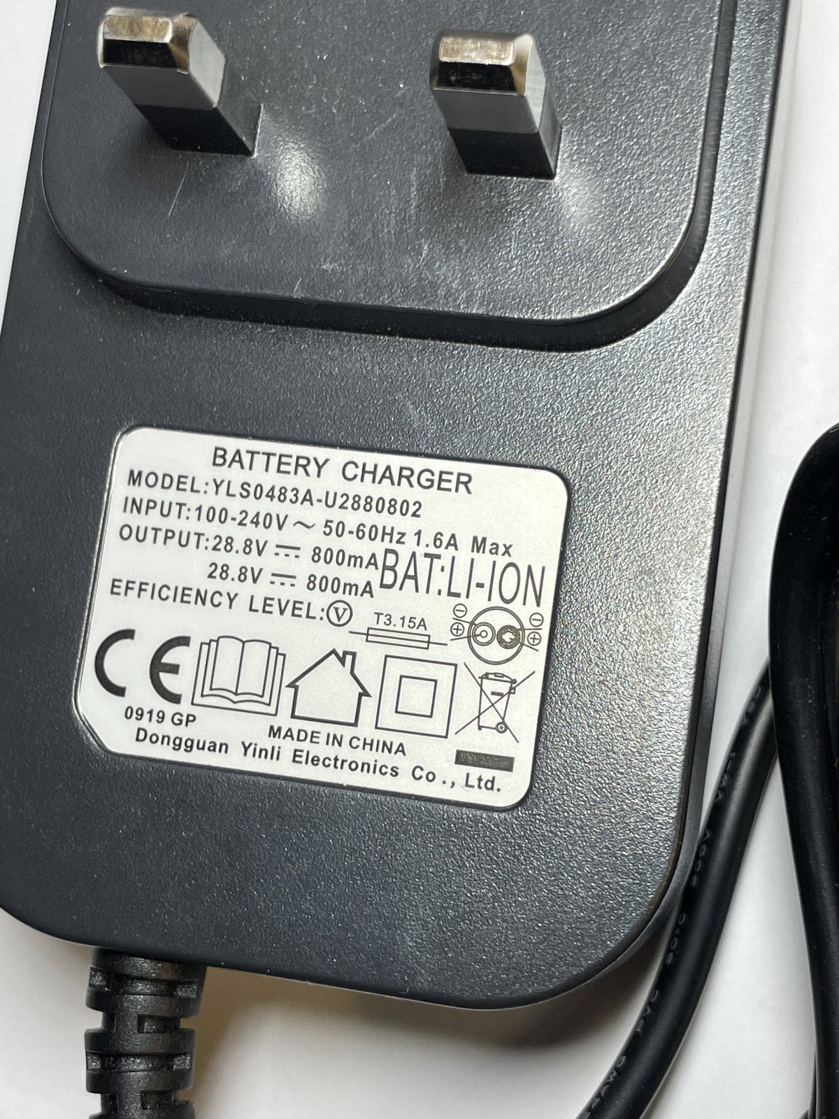 28.8V 800mA Shark Battery Charger YLS0483A-U2880802 for S1 S6 S9 Vacuum Models