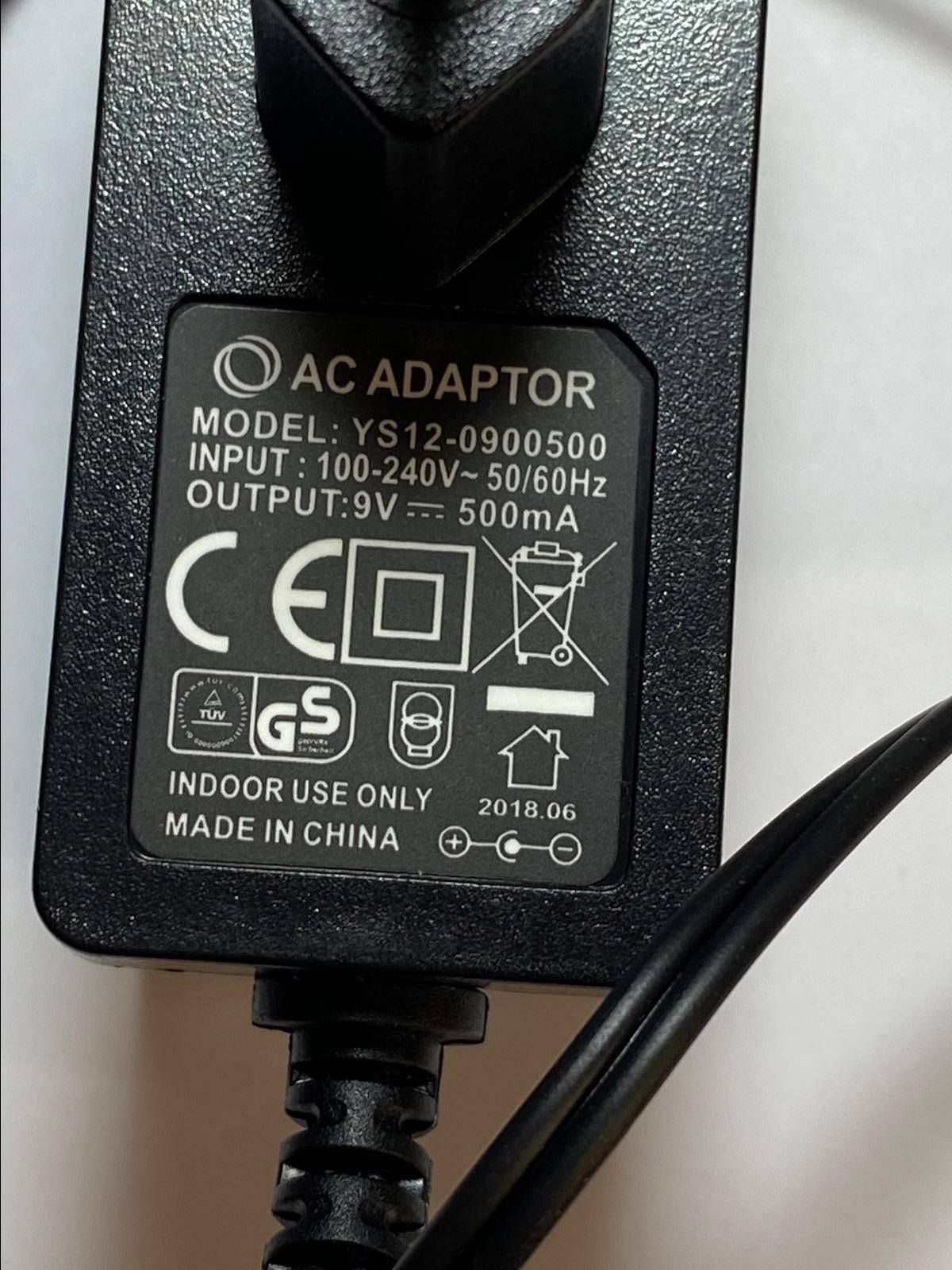 EU 2 Pin 9V 500mA AC Adaptor Power Supply YS12-0900500 Negative Centre Polarity