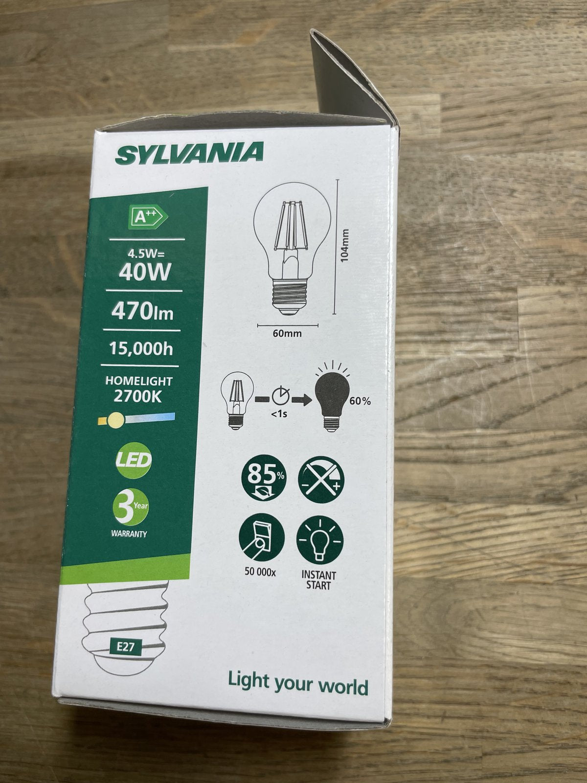 Box of 6 SYLVANIA TOLEDO RT GLS V4 CL 470LM 827 E27 SL 0027160 4.5W = 40W LED