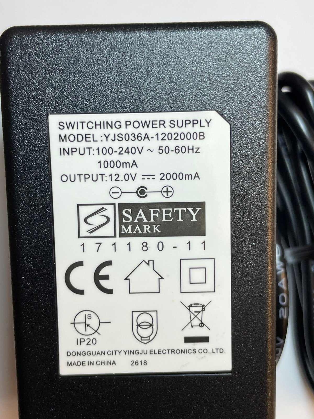 UK 12V 2A AC-DC Adaptor Switching Power Supply YJS036A-1202000B DONGGUAN CITY