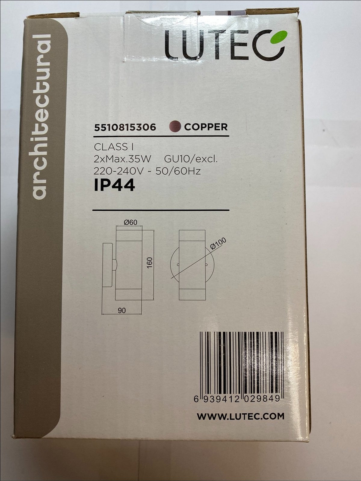Lutec 5510815306 Copper Vienna Up/Down Light IP44 GU10 PIR for Smartbulb