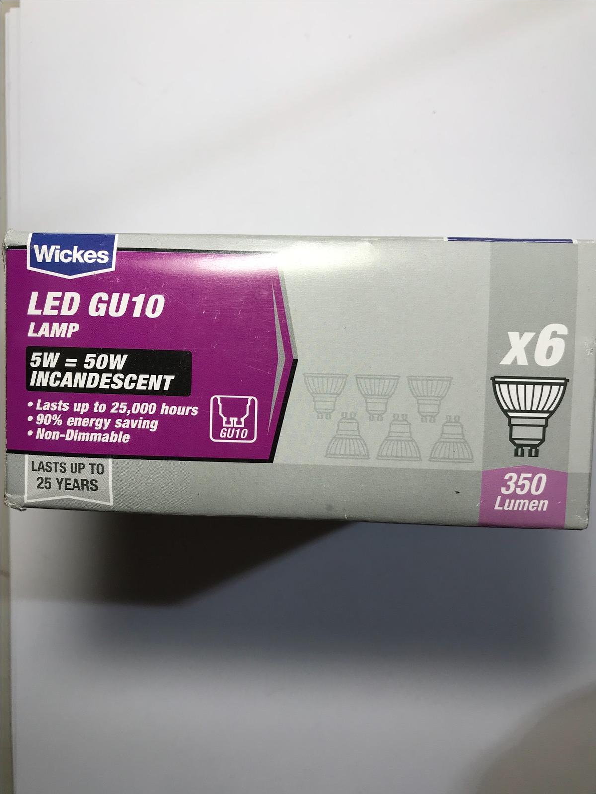 Box of 6 Wickes GU10 5W = 50W LED 350 lumens Warm White Spot Light Bulb A+