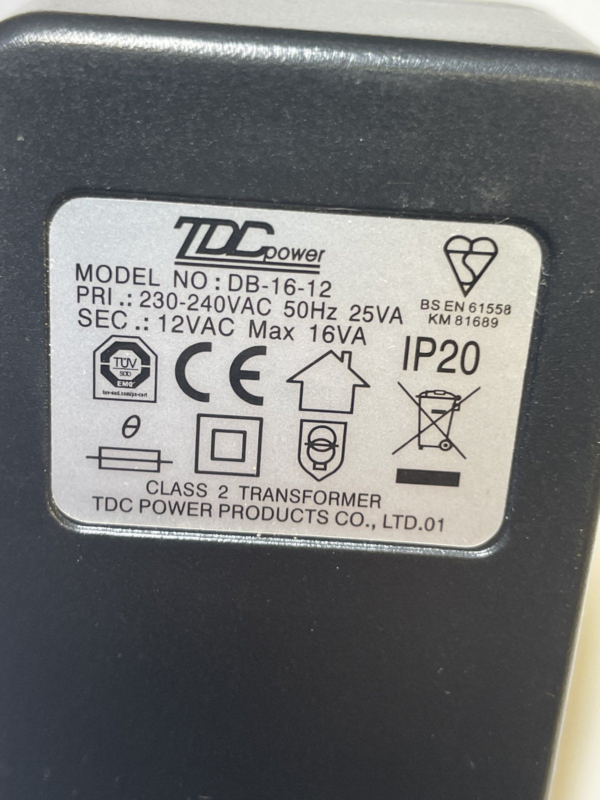12VAC 12V AC-AC 16VA TDC Power DB-16-12 Class 2 Transformer Adaptor 2 Pin Socket
