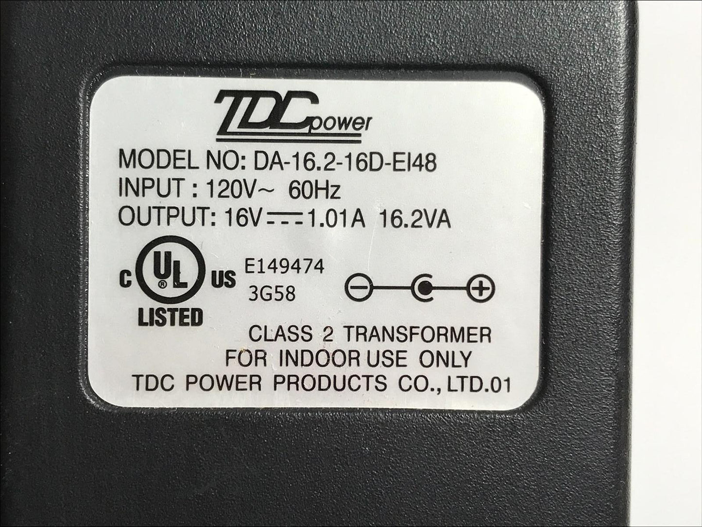 USA 16V 1A MAX 16VA TDC POWER MODEL NO DE-16-16D57/9 16D 57/9 TRANSFORMER POWER
