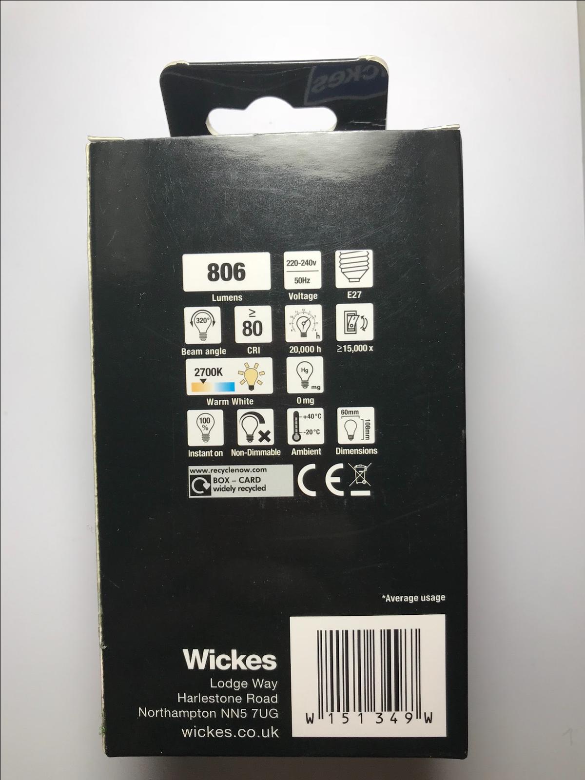 4x Wickes Vintage Filament LED GLS 6W = 60W ES A-Shape Warm White Light Bulb