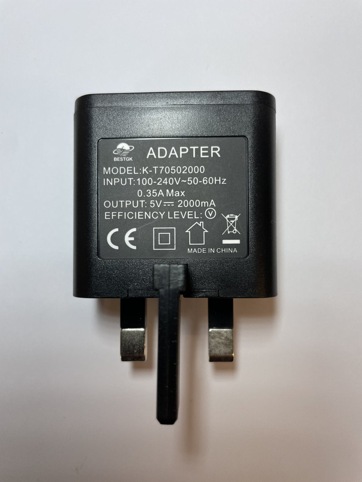 5V 2000mA 2A USB A Port Charger Small AC-DC Adaptor BESTGK model K-T70502000