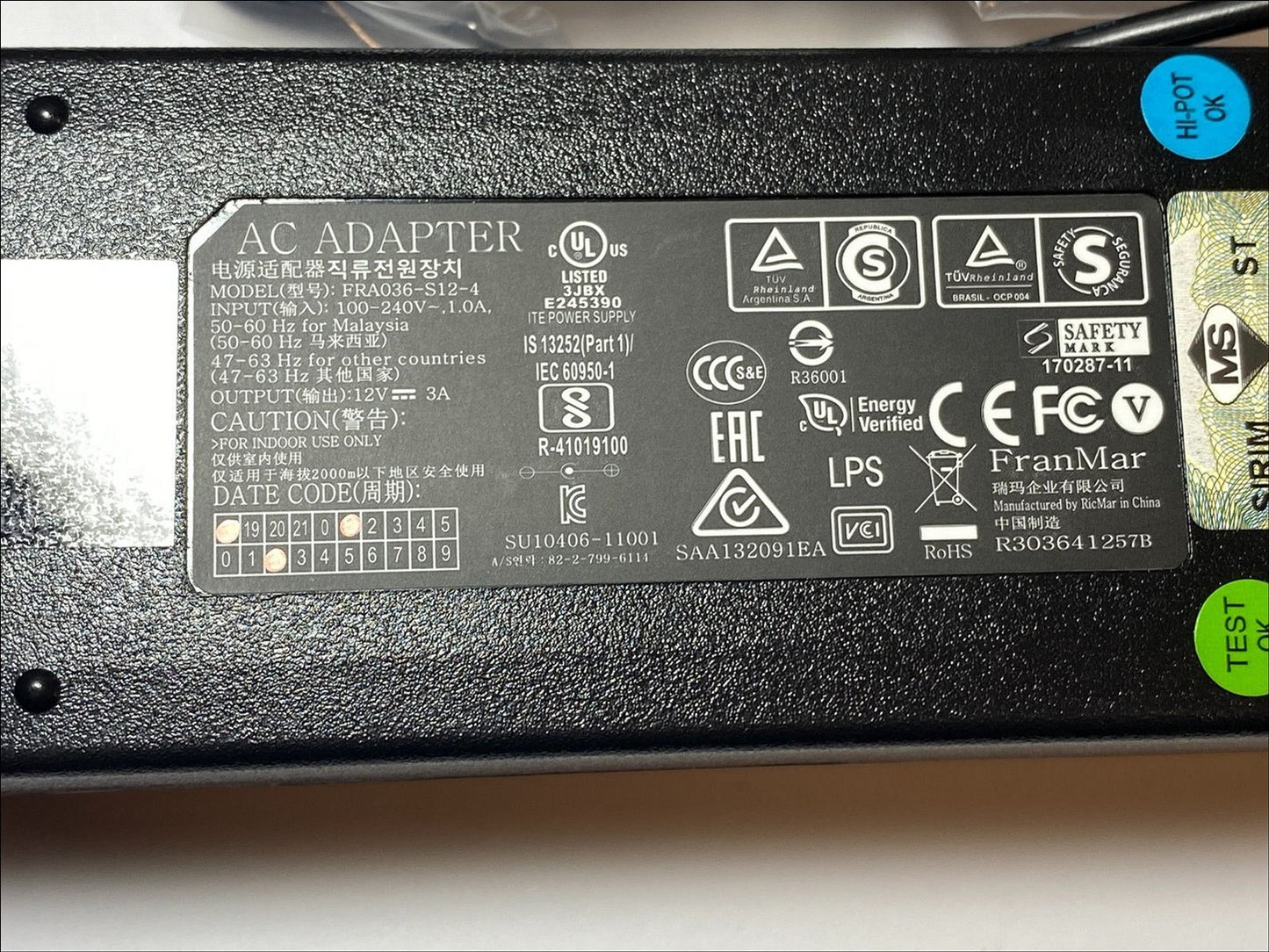 Replacement for 12V 1.5A AC Adapter for Sony AC-M1215WW 90 Degree tip Version