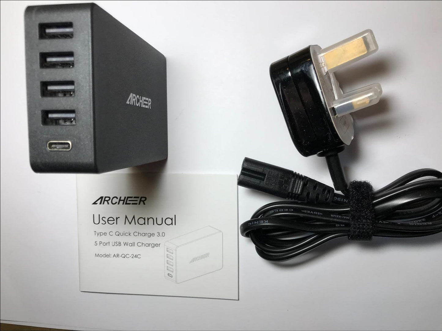 ARCHEER AR-QC-24C Qualcomm 3.0 Quick Charge 4x USB 1x USB-C UK Charger Station