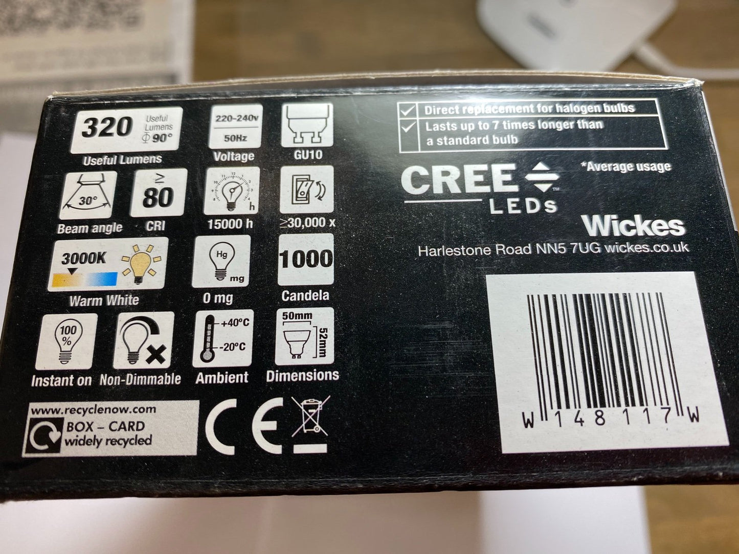 Wickes Cree LED Glass Housing 320lm Spot Light Bulb 5W = 50W GU10 Pack of 10