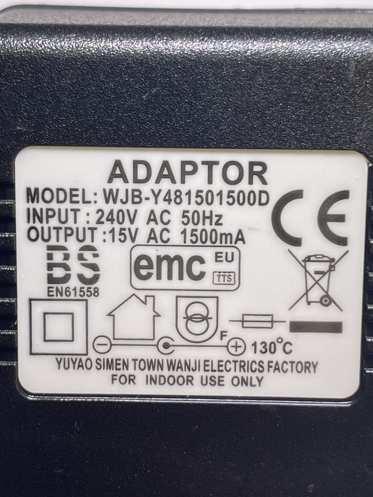 Replacement for AC Adaptor Model ac-1500500bs 15V~500mA AC-AC