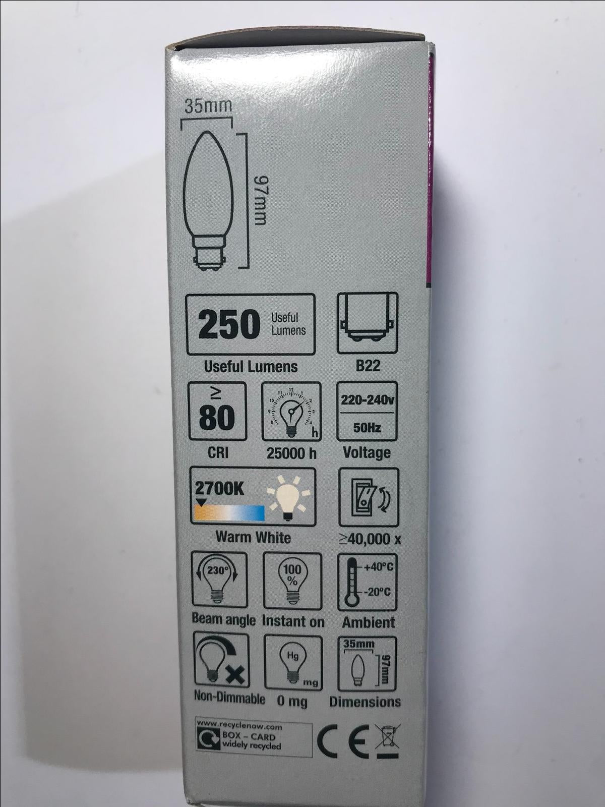Wickes LED BC Candle Lamp 3.4W 25W 250lm B22 25 YEAR LASTING A+ Light Bulb