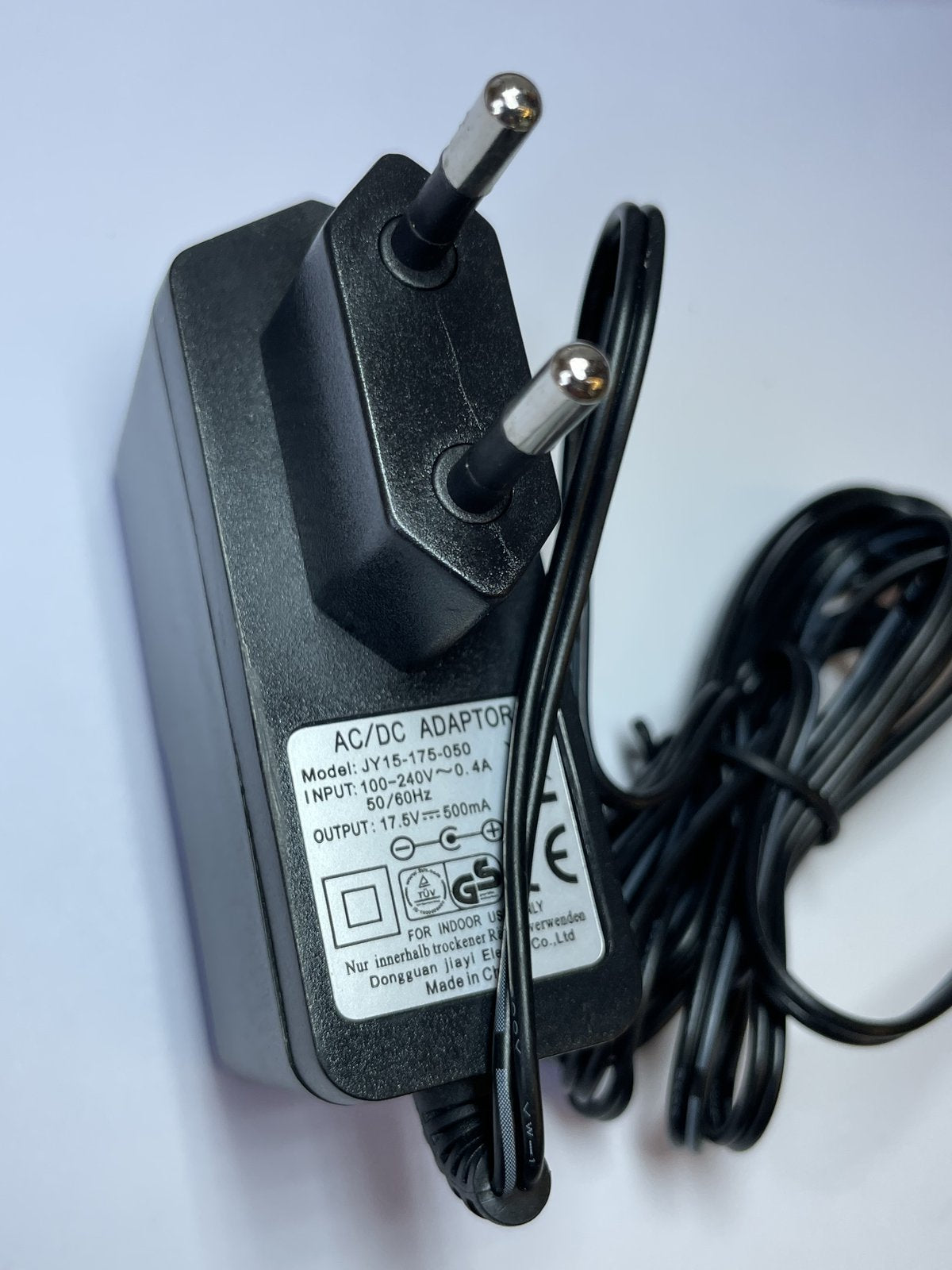 EU European 17.5V 500mA 0.5A AC/DC Adaptor Power Supply Charger JY15-175-050