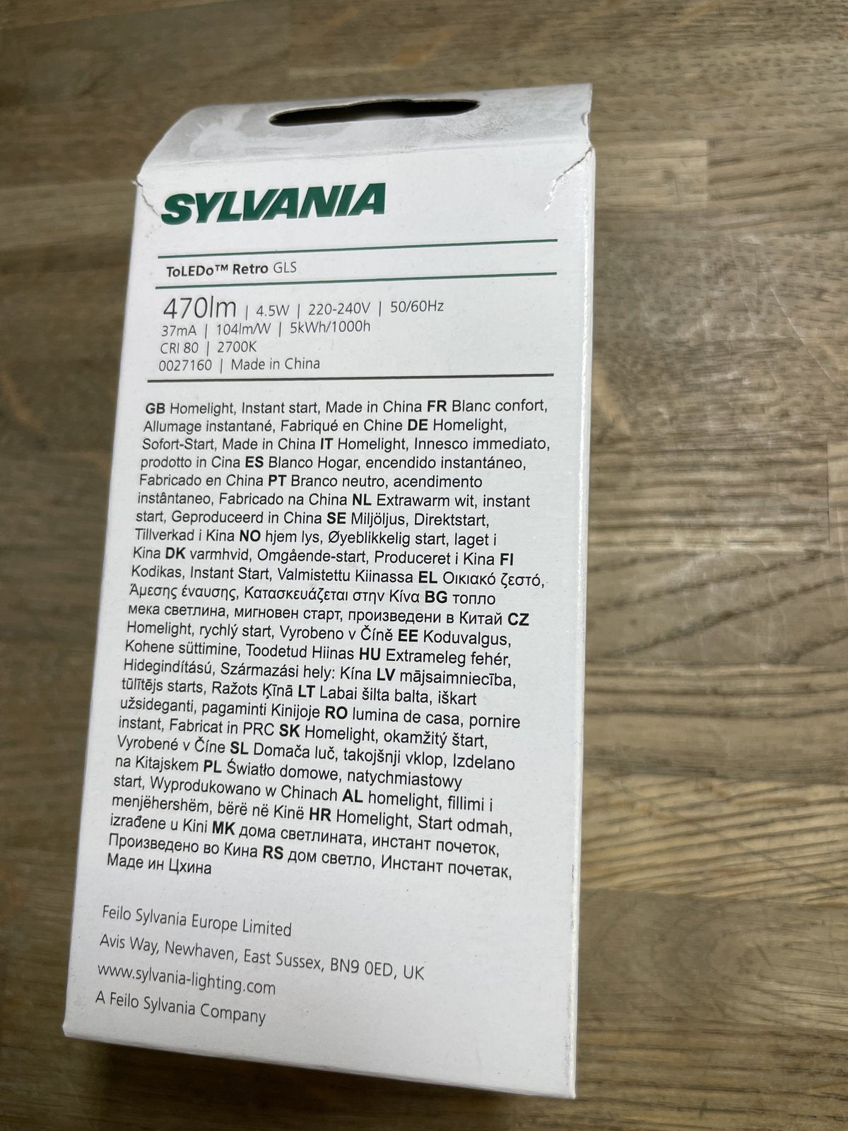 Box of 6 SYLVANIA TOLEDO RT GLS V4 CL 470LM 827 E27 SL 0027160 4.5W = 40W LED