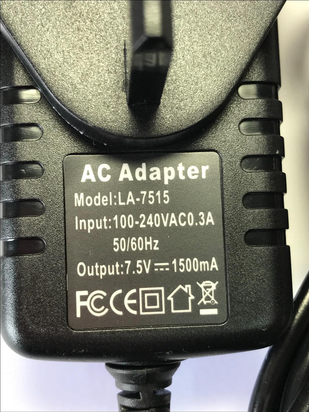 Replacement for 7.5V 1A AC-DC Adaptor for Agatec GAT220H - Rotary Laser Level