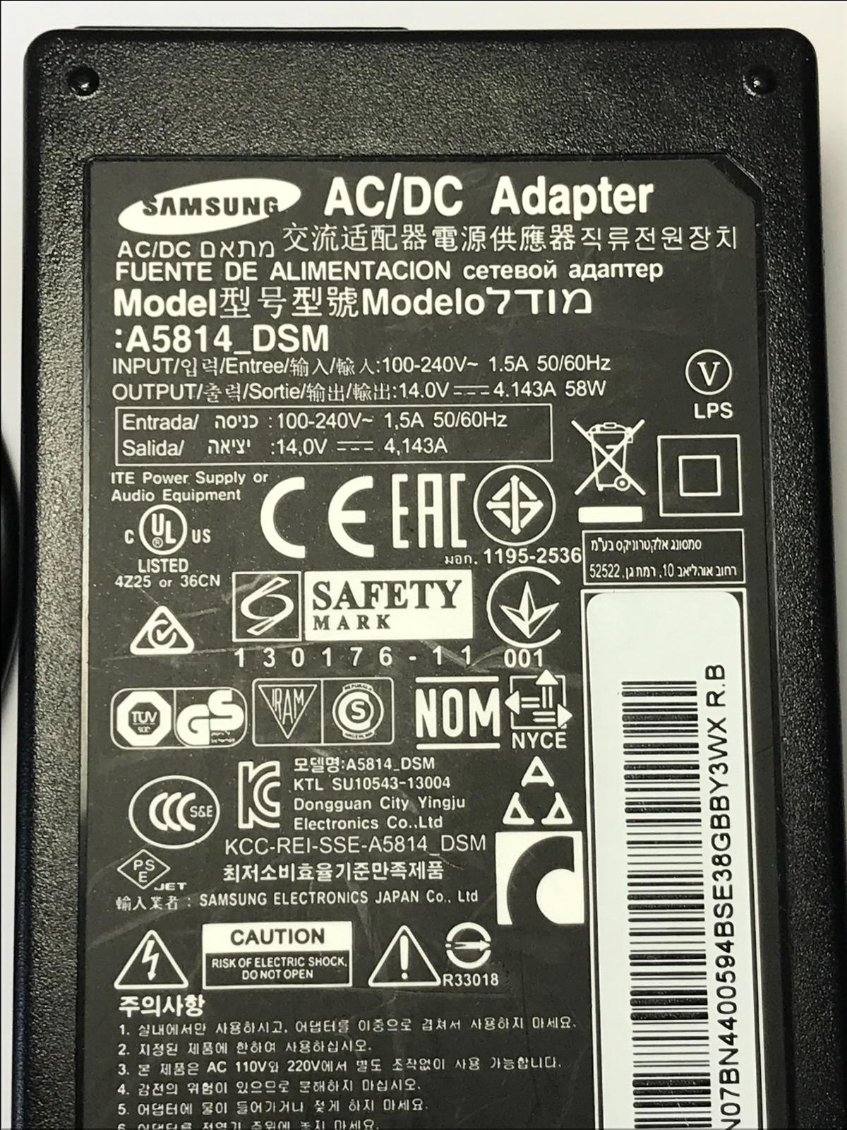 Genuine Samsung AC/DC Adapter A5814_DSM 14.0V 4.143A 14V Power Supply C8 PSU
