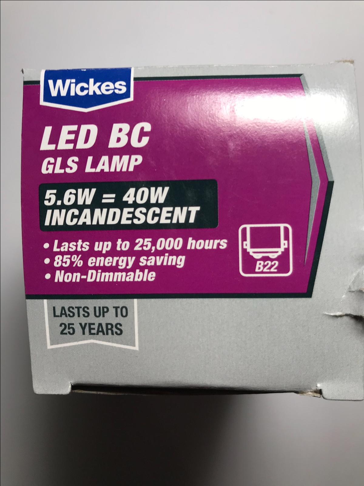 Pack of 5 Wickes LED BC GLS Lamp 5.6W = 40W 470lm B22 Light Bulb