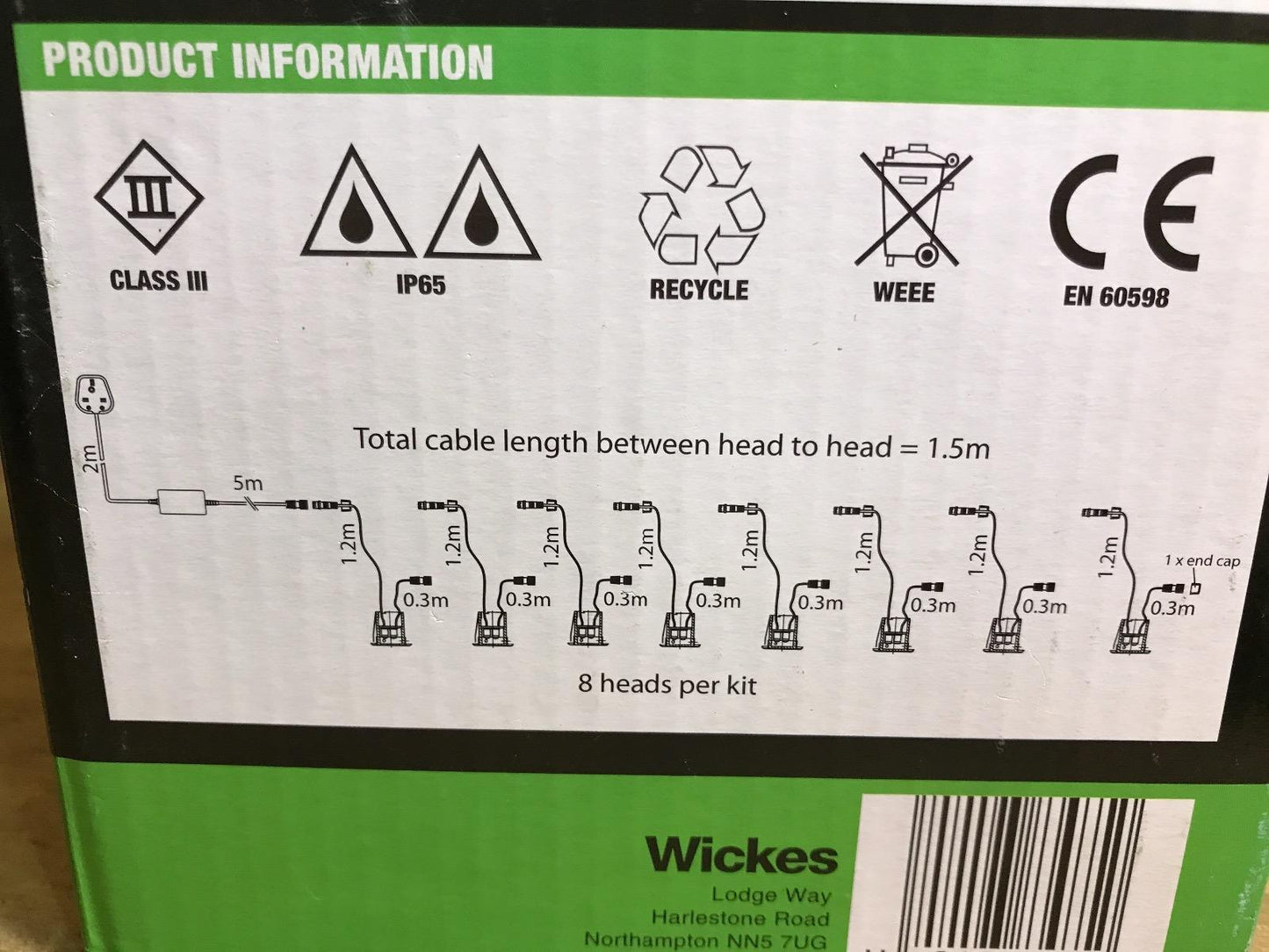 WICKES 8 X 30mm BLUE 12V LED OUTDOOR IP65 DECK DECKING LIGHT KIT 10.5M RUN