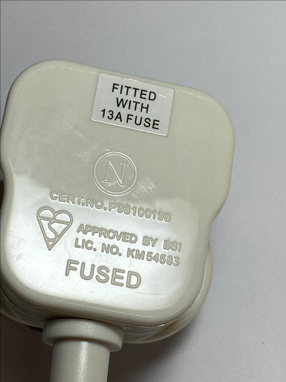 White Iron Braided Heat Resistant 3 Core Cable Lead Flex UK Plug with 13A Fuse