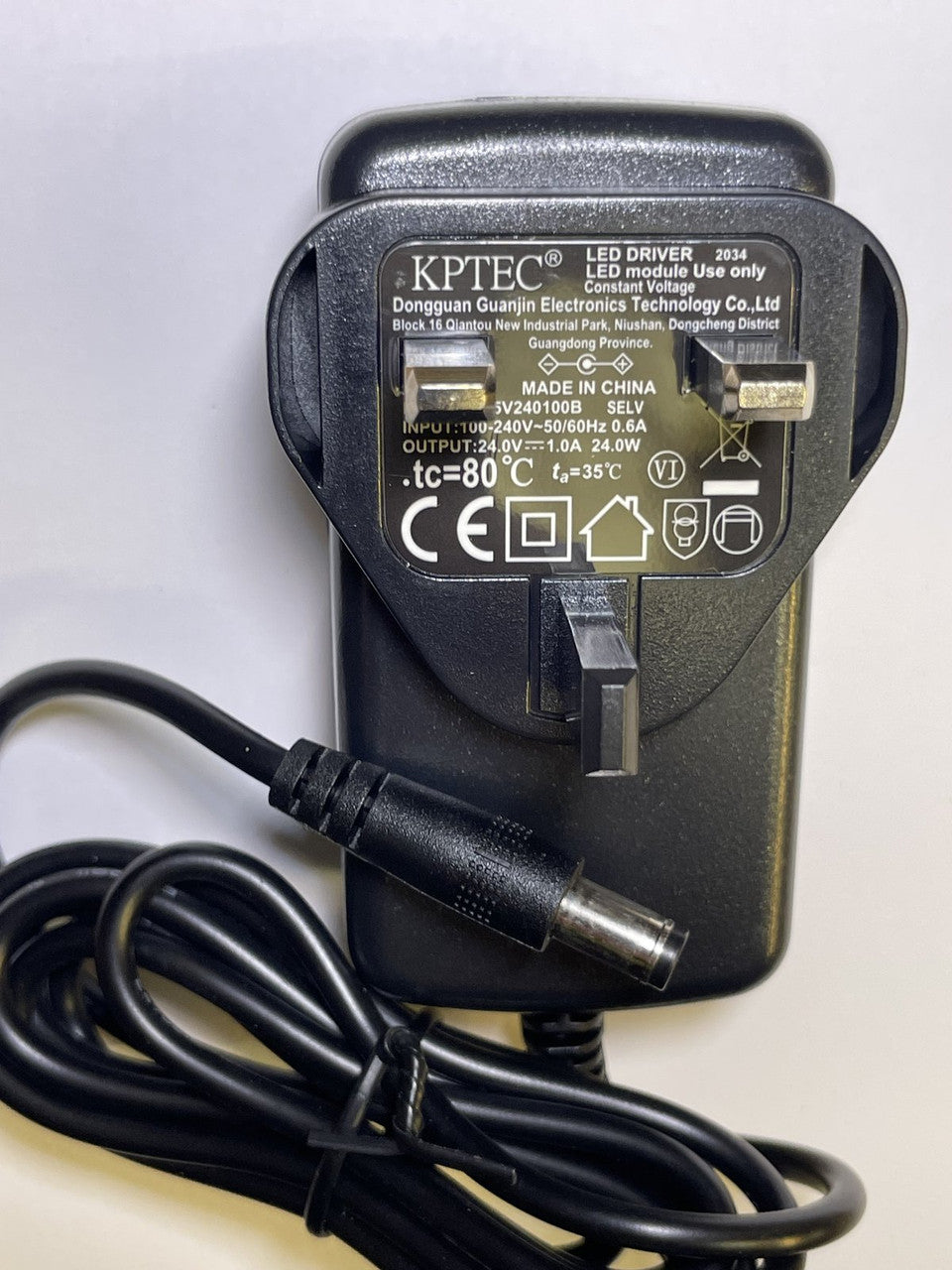 24.0V 1.0A 24.0W KPTEC LED Driver Constant Voltage K25V240100B 5.5mm x 2.1mm