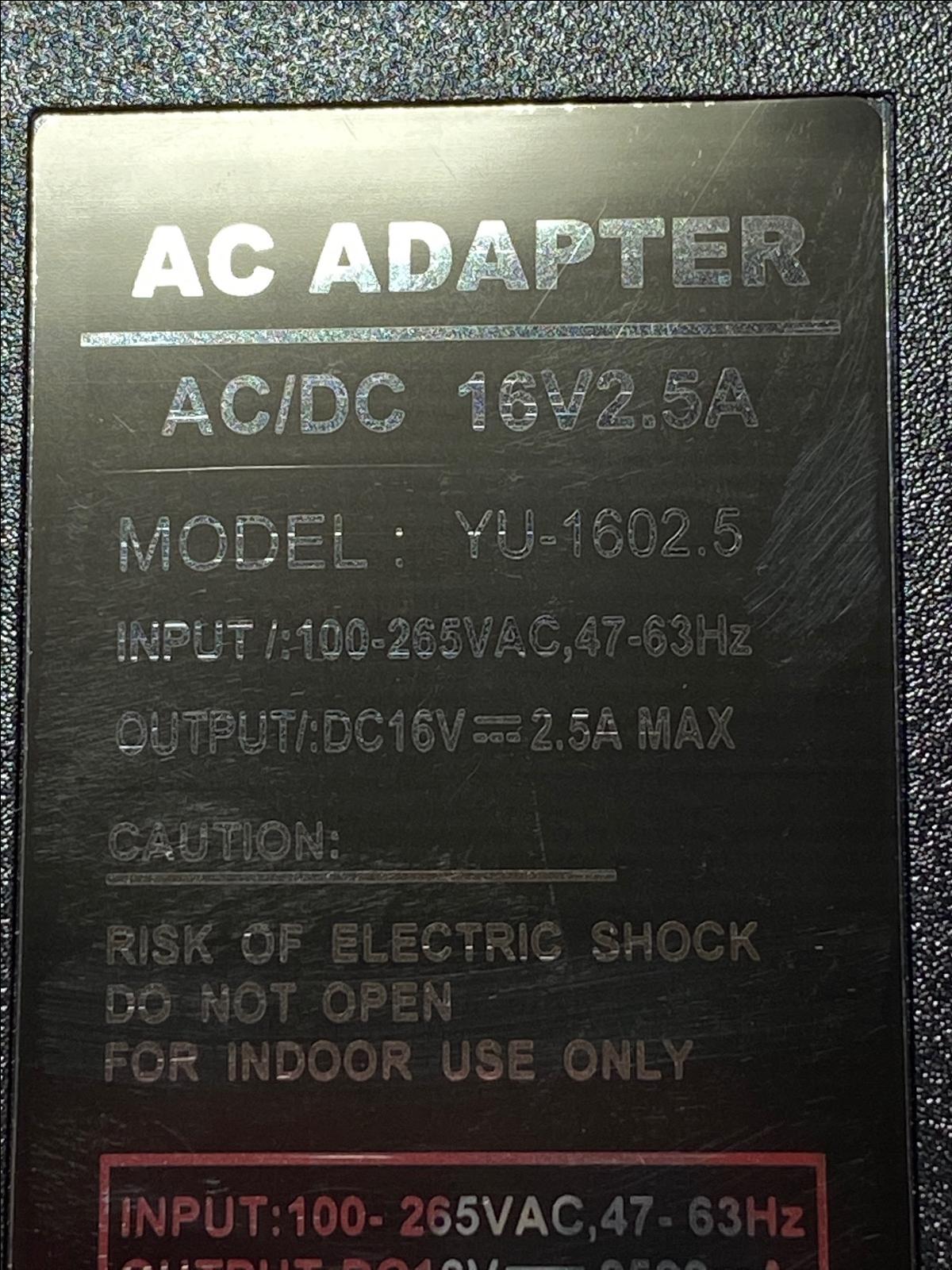 16V 2.5A AC/DC Adapter Power Supply 6.0mm x 4.3mm with centre pin 6x4.3