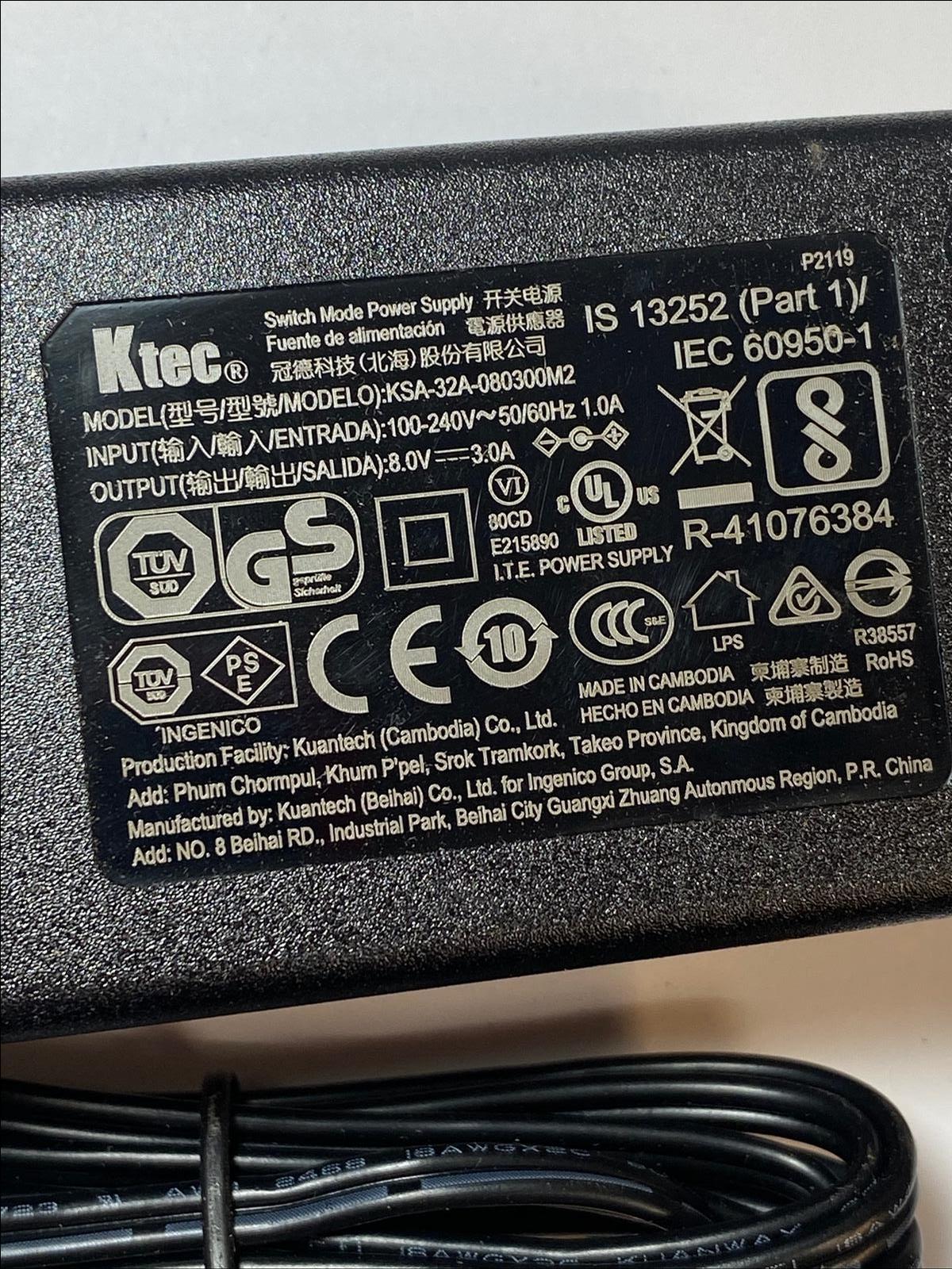 8.0V 3.0A Switch Mode Power Supply KSA-32A-080300M2 KTEC AC-DC Adaptor PSU