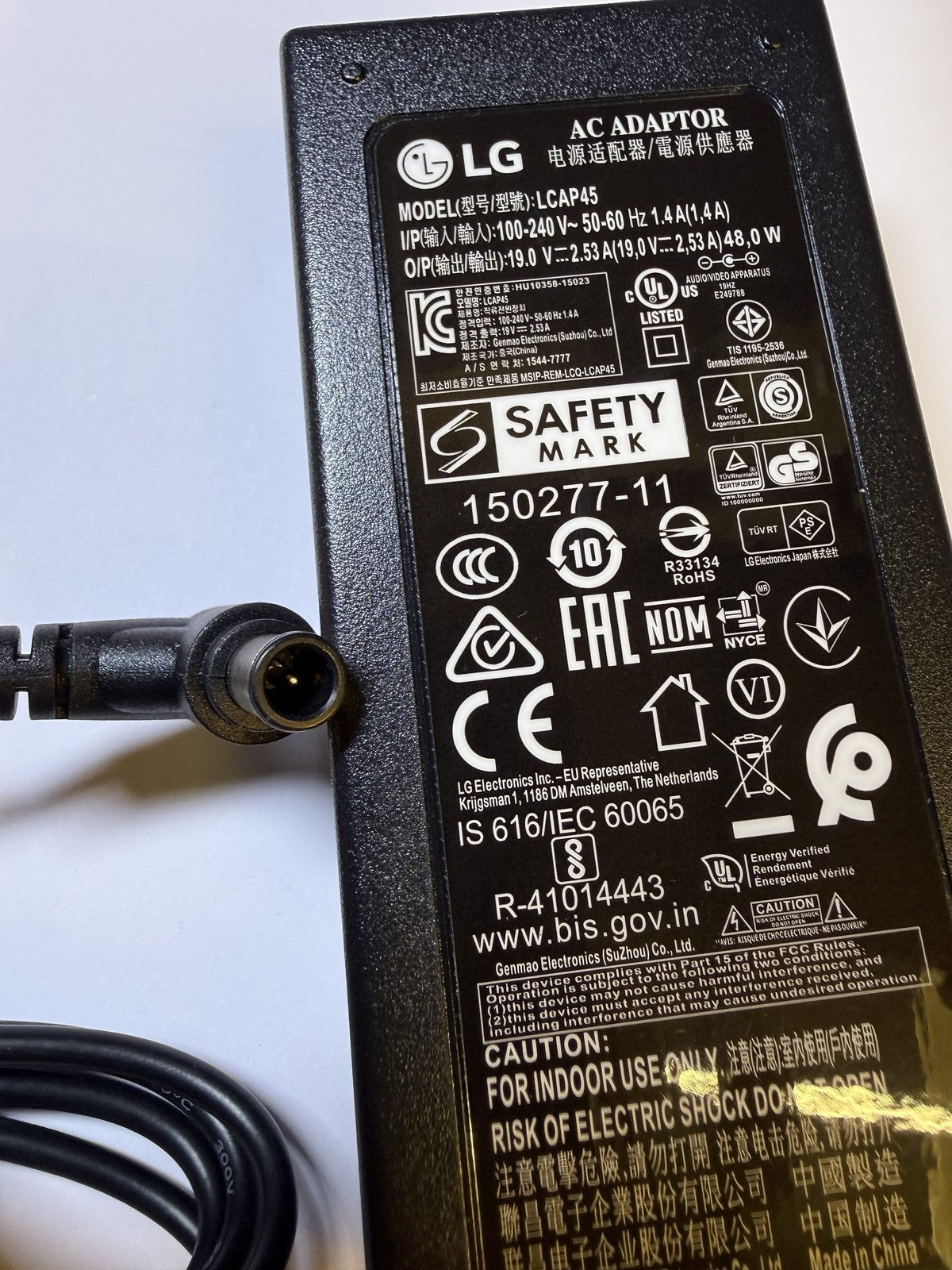 Replacement 19V 2.53A AC-DC Adaptor Power Supply for LG Monitor LSN-9G-1902530