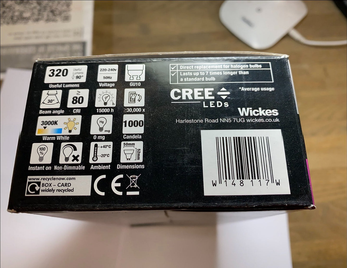 Wickes Cree LED Glass Housing 320lm Spot Light Bulb 5W = 50W GU10 Pack of 10