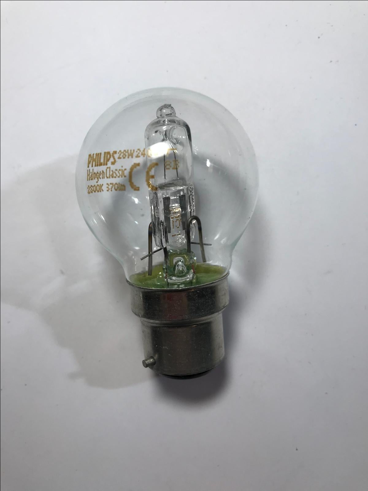 Philips 28W = 35W Dimmable Warm White BC B22 Halogen Classic Globe Light Bulb