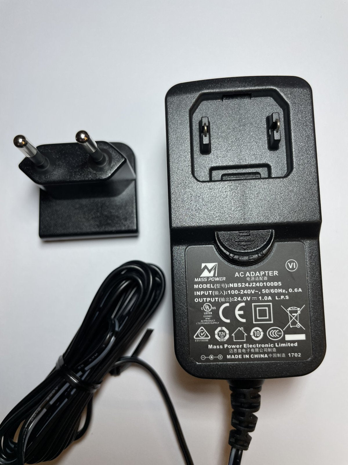 EU PLUG 24V 1A MASS POWER AC ADAPTER NBS24J240100D5 POWER SUPPLY