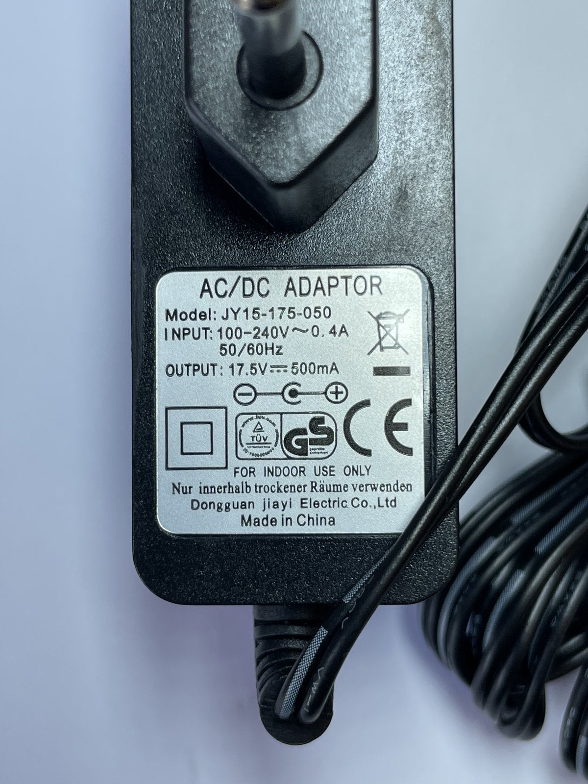EU European 17.5V 500mA 0.5A AC/DC Adaptor Power Supply Charger JY15-175-050