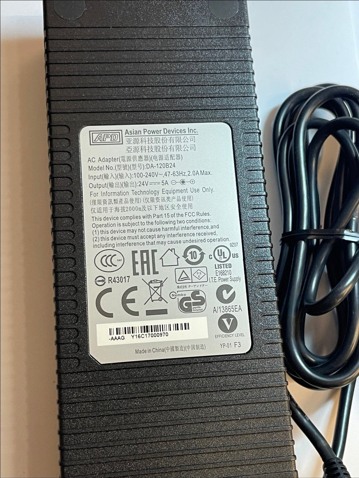 Replacement 24V AC Adaptor for Zebra ZD621T, ZD621R Thermal Label Printer