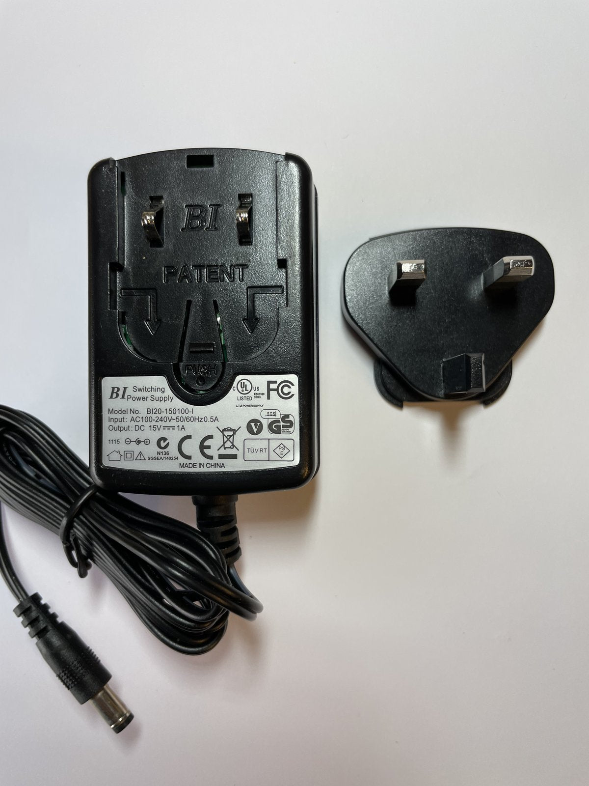 UK 15V 1A Switching Power Supply BI BI20-150100-I AC Adaptor with UK Plug