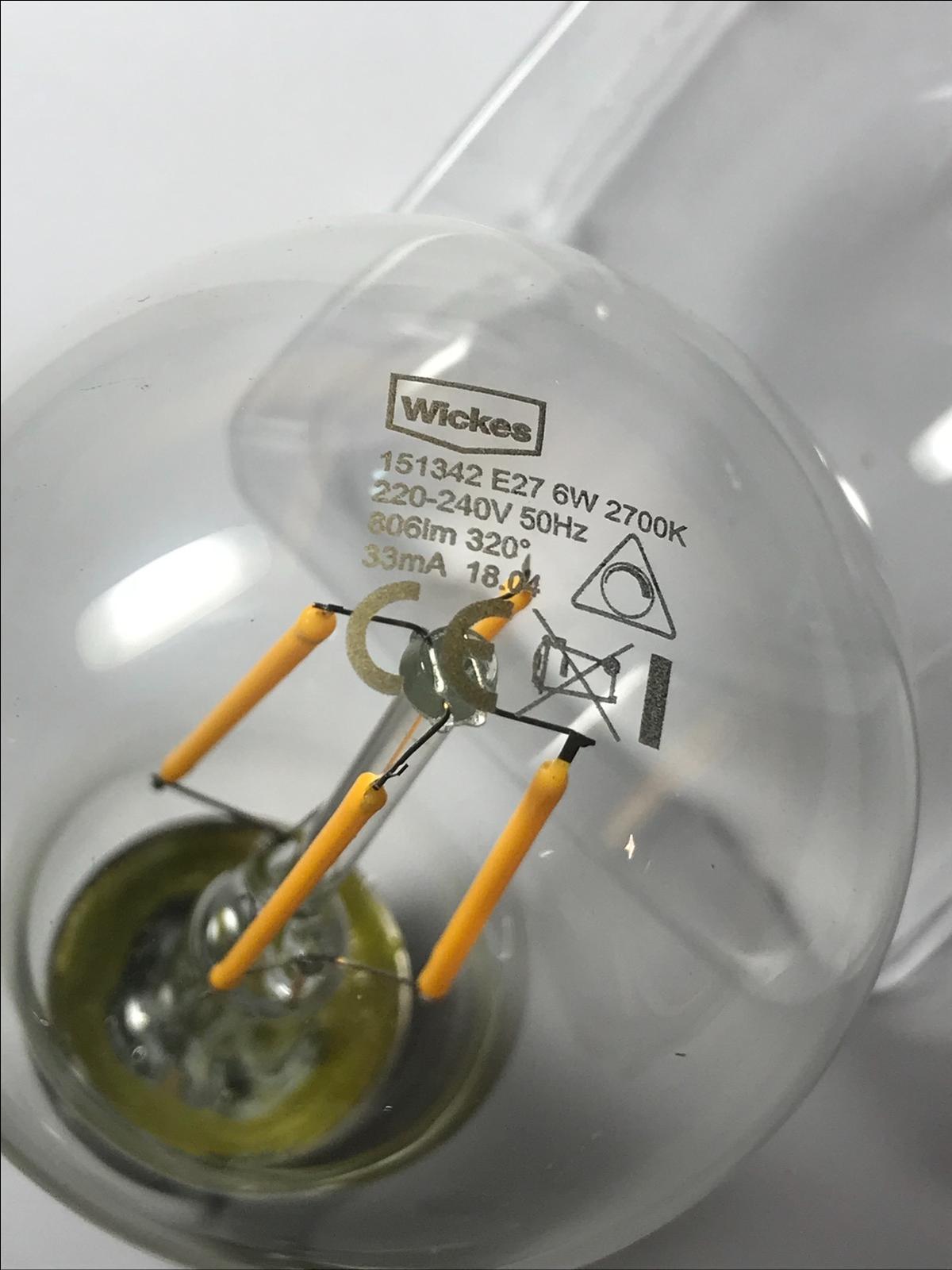 4 x Wickes Vintage Filament LED Dimmable GLS Bulb 6W E27 Edison Screw Warm White