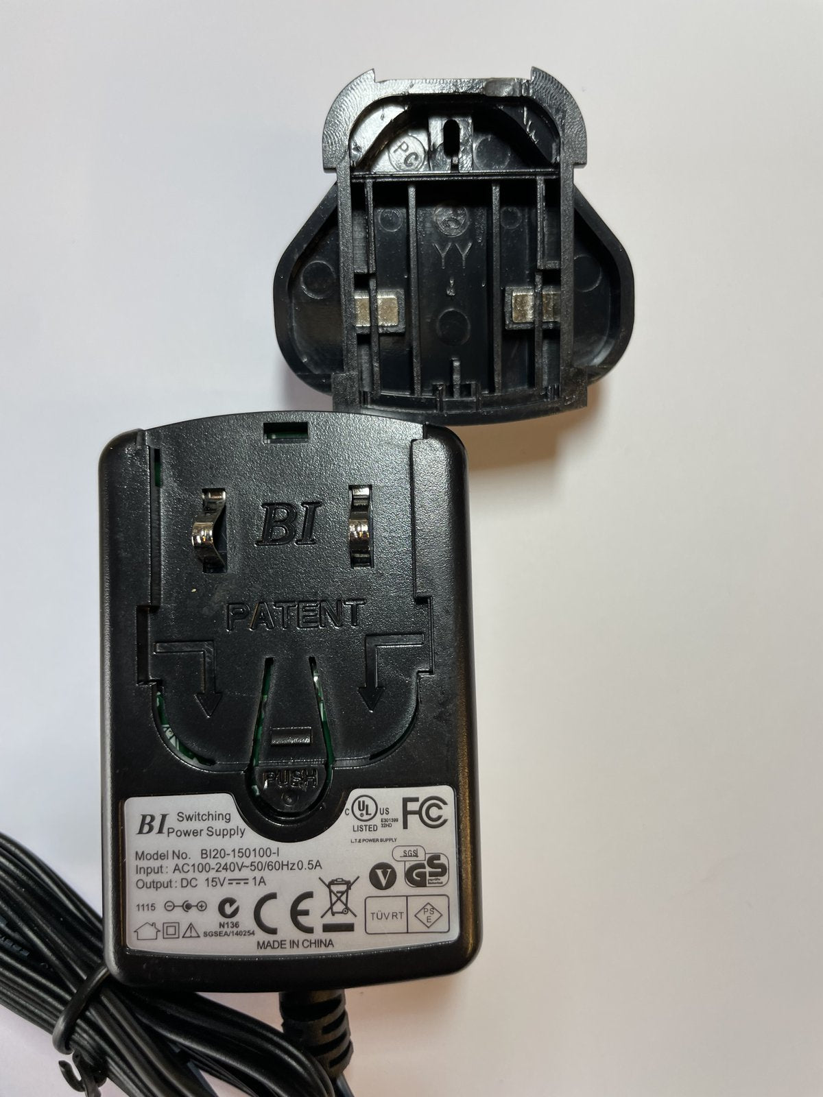UK 15V 1A Switching Power Supply BI BI20-150100-I AC Adaptor with UK Plug