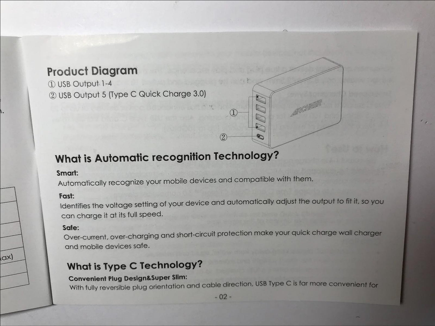 ARCHEER AR-QC-24C Qualcomm 3.0 Quick Charge 4x USB 1x USB-C UK Charger Station